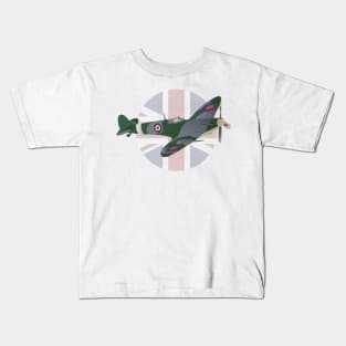 Supermarine Spitfire Fighter Aircraft with British Flag Kids T-Shirt